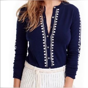 JCREW Women's Jackie
Embroirded Eyelet Cardigan. Size L
Color is Navy. NWOT